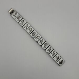 925 Siam Sterling Silver Panel Bracelet 7” Heavy Vintage